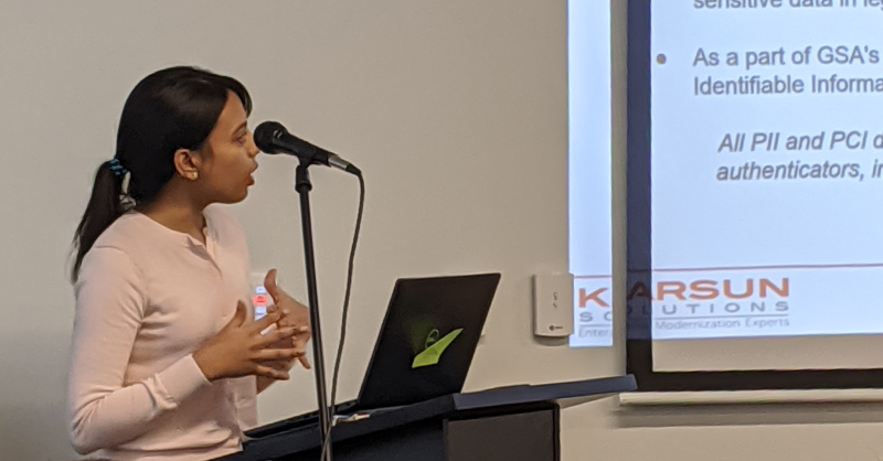 As part of her Innovation Center internship  Anuraadha Kandadai presents her SQL Proxy Approach to Data Encryption to Karsun Employees at a Recent Town Hall